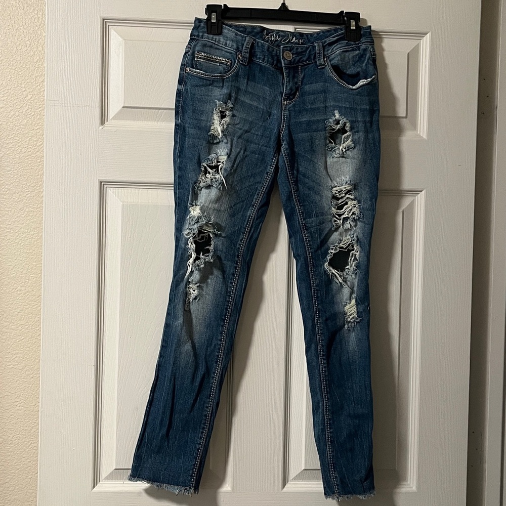 Ariya Blue Distressed Skinny Jeans